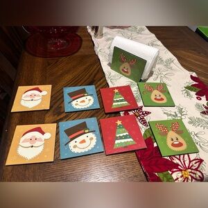 Christmas cup holder and napkin holder set.